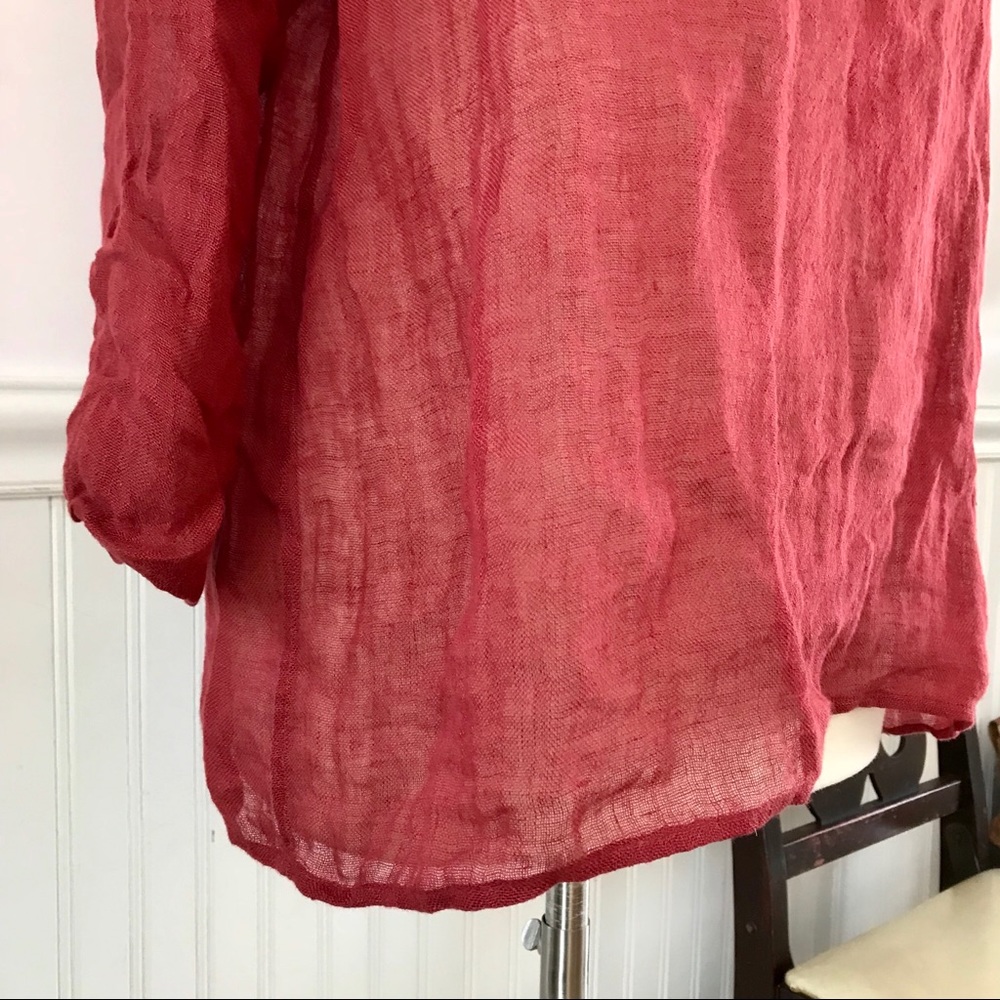 Eileen Fisher 100% Linen Sheer Peasant Blouse  *U4 - Picture 3 of 8